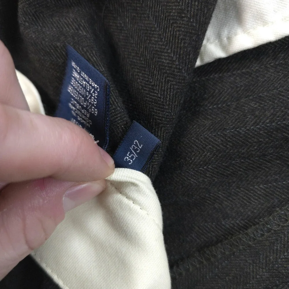 Vintage Polo Ralph Lauren Pants Mens 35x32 Brown Herringbone‎ Wool Tweed Slacks